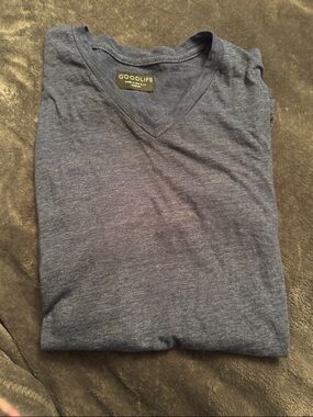 Goodlife V-Neck Sweater Tee in Heather Blue